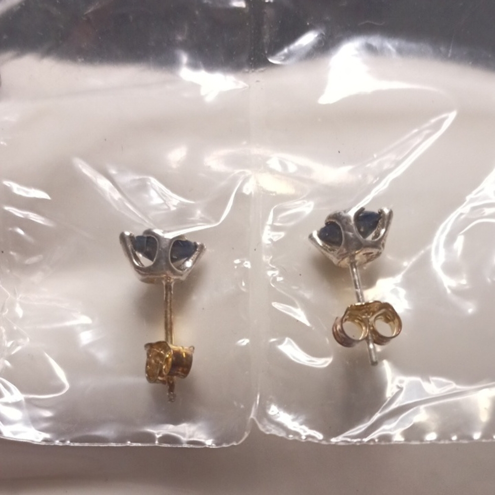 Sterling Silver Genuine Black Sapphire Stone  Stud Earrings